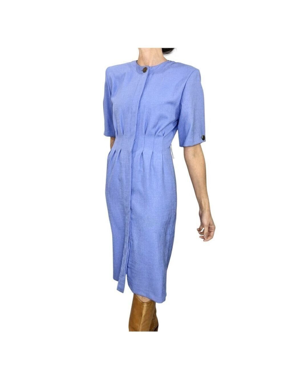 Vintage 80s purple tailored padded shoulder old money retro belted midi dress 5